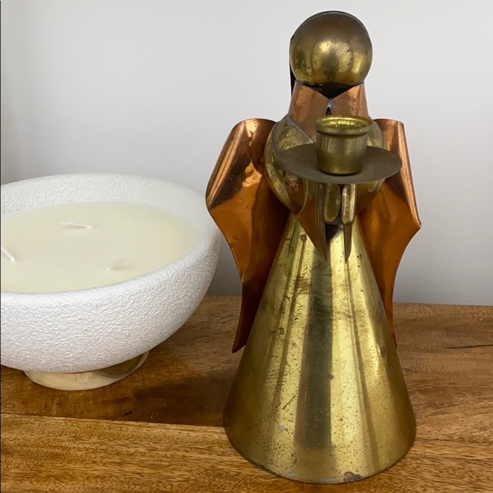 Vintage brass angel candle holder